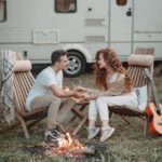 couple, camping, trailer